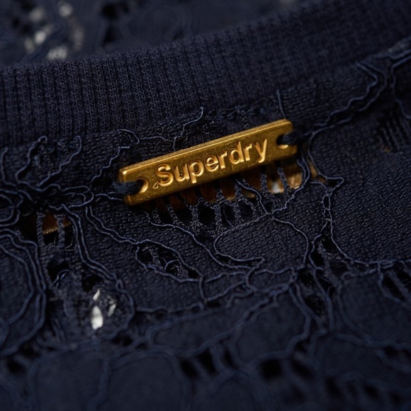 Superdry Eyelash Lace Navy Blue Tank Top Cocktail Sleeveless Blouse - Picture 6 of 16